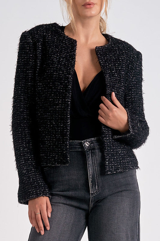 OPEN FRONT BLAZER-BLACK/SILVER