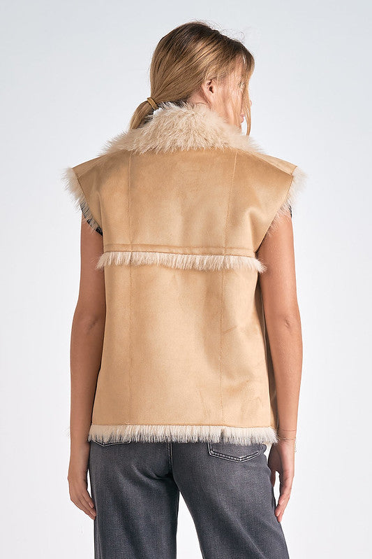 VEGAN FAUX FUR VEST-TAN