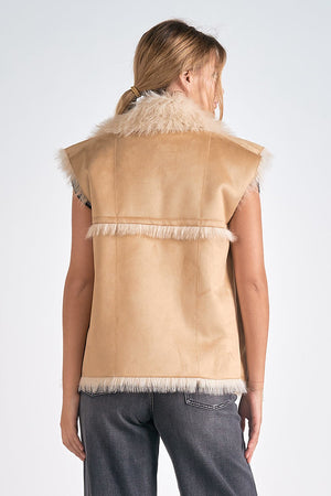 VEGAN FAUX FUR VEST-TAN