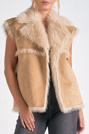 VEGAN FAUX FUR VEST-TAN