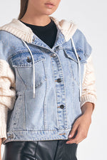 DENIM JACKET WITH SWEATER DETAIL