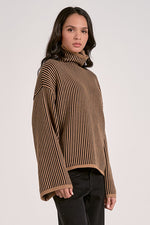 STRIPED BELL SLEEVE SWEATER-BLACK/TAN