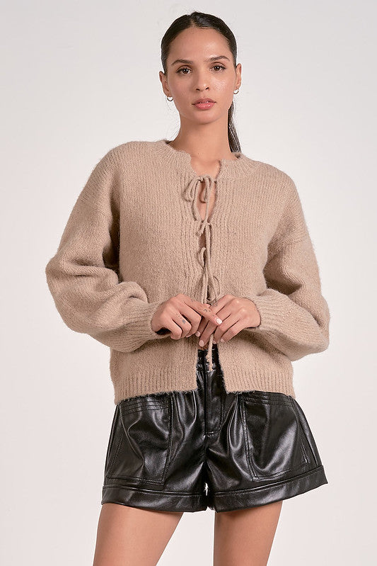 TIE FRONT CARDIGAN-MOCHA
