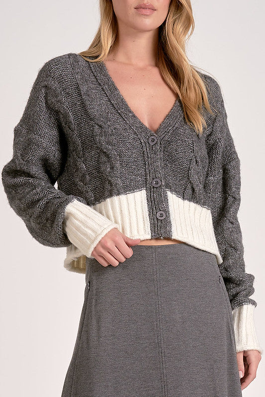 CROPPED CARDI-CHARCOAL
