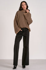 STRIPED BELL SLEEVE SWEATER-BLACK/TAN