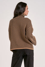 STRIPED BELL SLEEVE SWEATER-BLACK/TAN