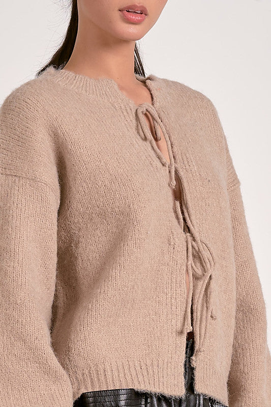 TIE FRONT CARDIGAN-MOCHA