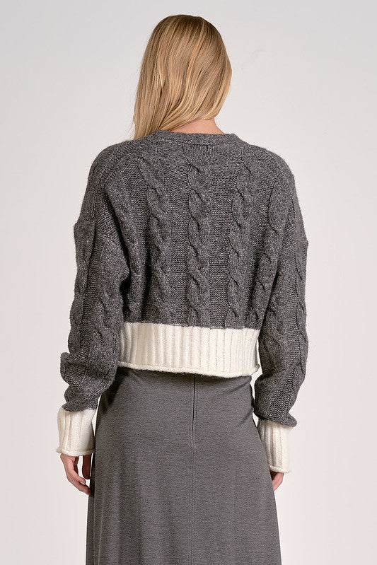 CROPPED CARDI-CHARCOAL
