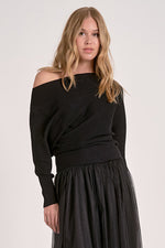 OFF SHOULDER RIB KNIT TOP-BLACK