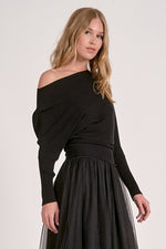 OFF SHOULDER RIB KNIT TOP-BLACK