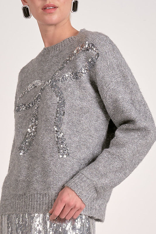 SILVER TINSEL BOW SWEATER