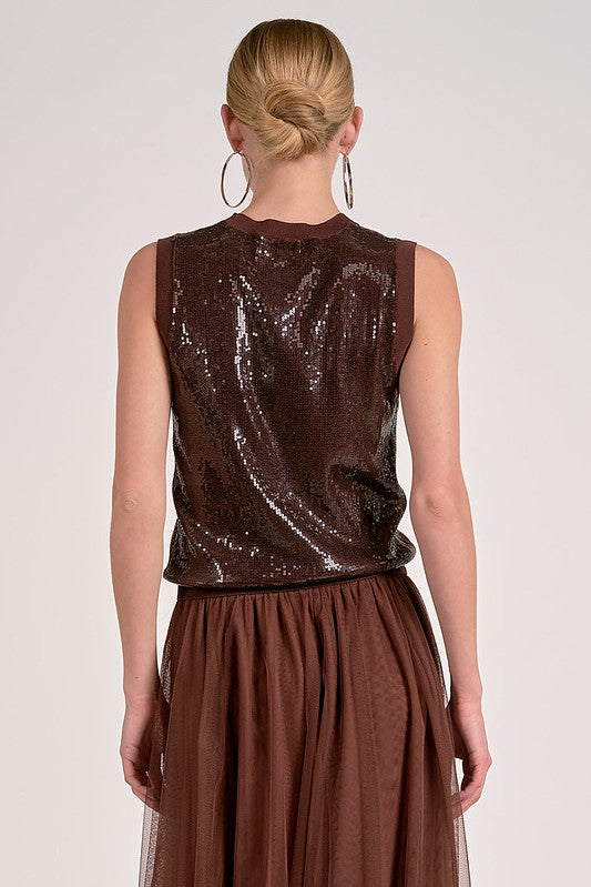 SEQUIN KNIT TANK-CHOCOLATE