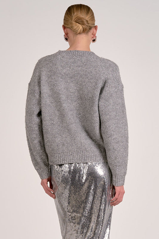 SILVER TINSEL BOW SWEATER