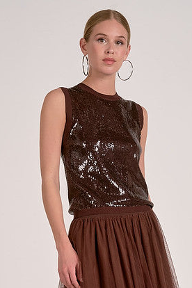 SEQUIN KNIT TANK-CHOCOLATE