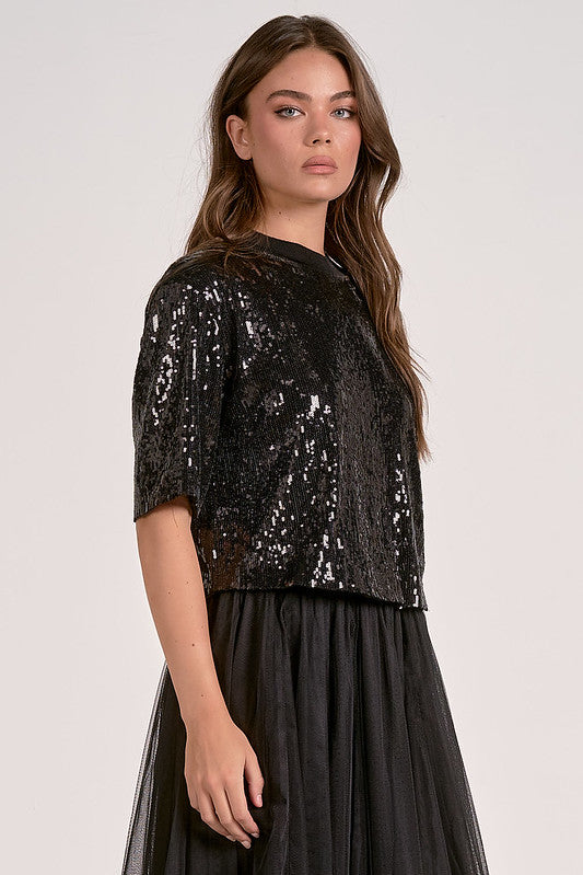 SEQUIN TEE-BLACK