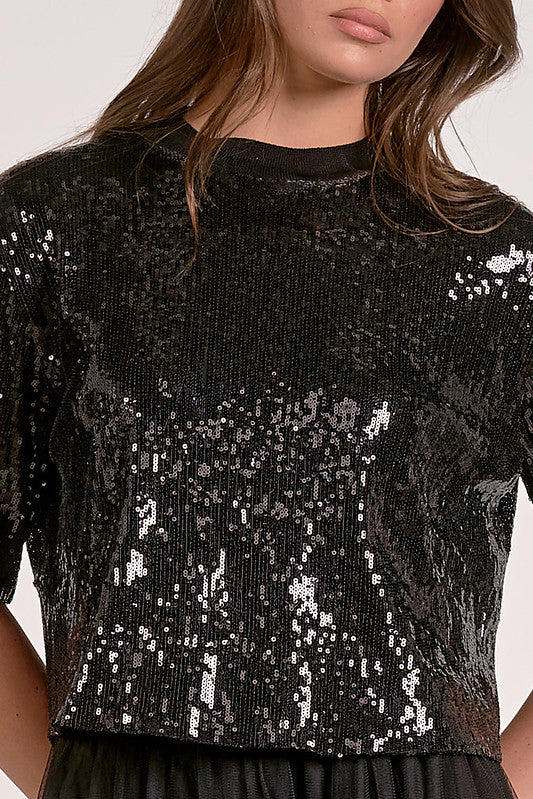 SEQUIN TEE-BLACK