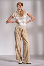 COLLARD KNIT TOP-BEIGE STRIPE