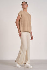 SHORT SLEEVE KNIT TOP-SAND