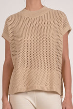 SHORT SLEEVE KNIT TOP-SAND