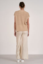 SHORT SLEEVE KNIT TOP-SAND