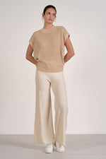 SHORT SLEEVE KNIT TOP-SAND