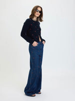 MUSE EMBROIDERED FITTED CARDIGAN - CHERRY