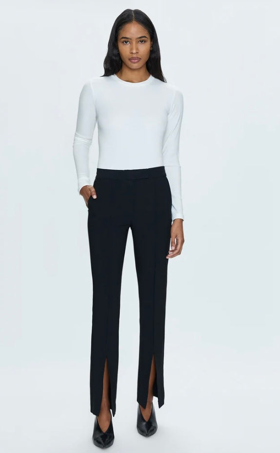 DIANA MID RISE FRONT SLIT TROUSER - BLACK