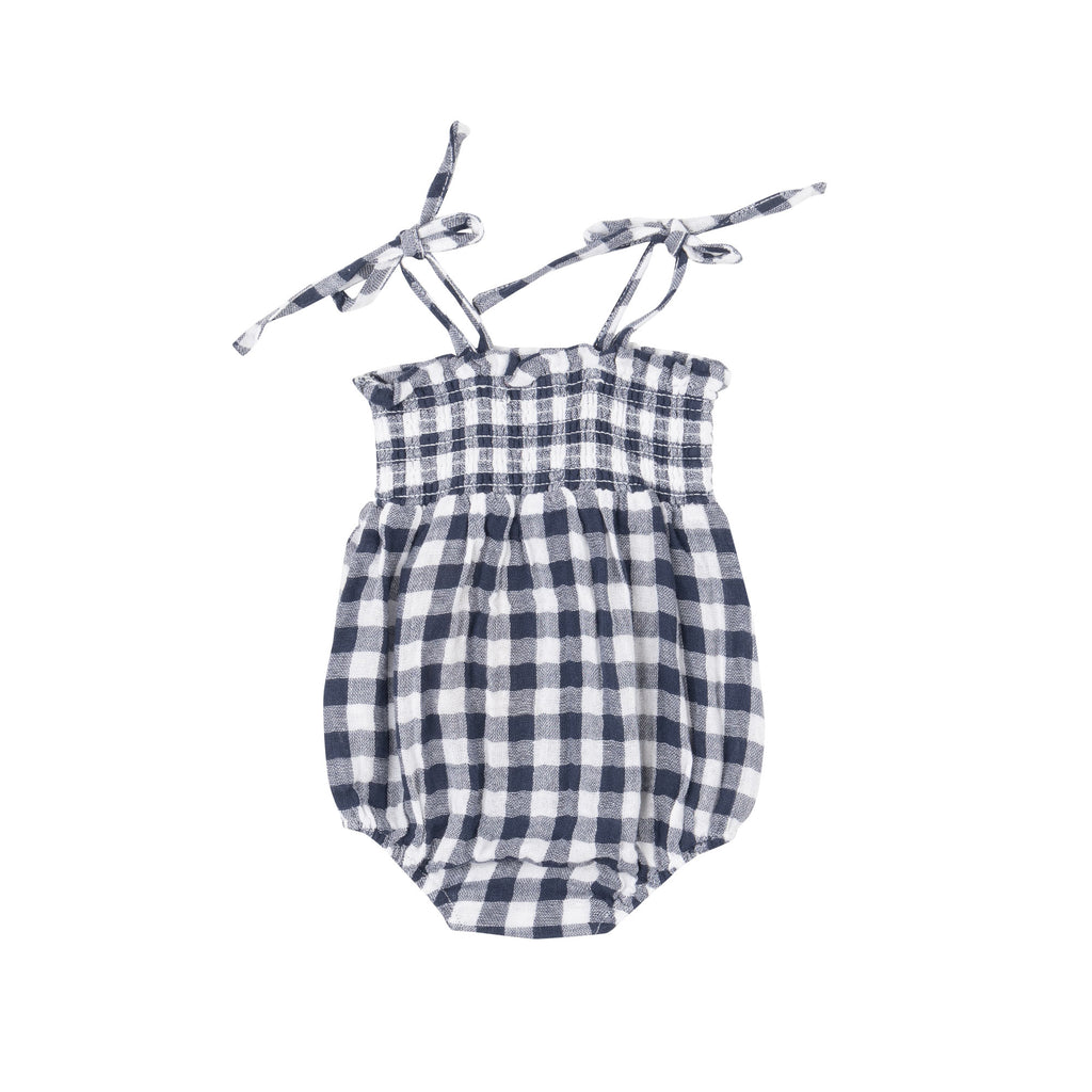 TIE STRAP SMOCKED BUBBLE - GINGHAM NAVY