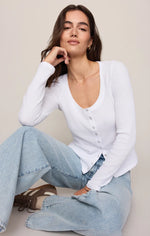 Albany Waffle Button Up Top - White
