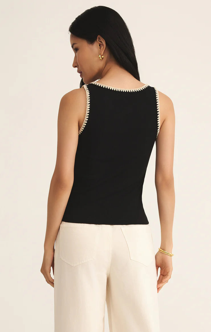 JAIDYNN WHIPSTITCH RIB TANK - BLACK