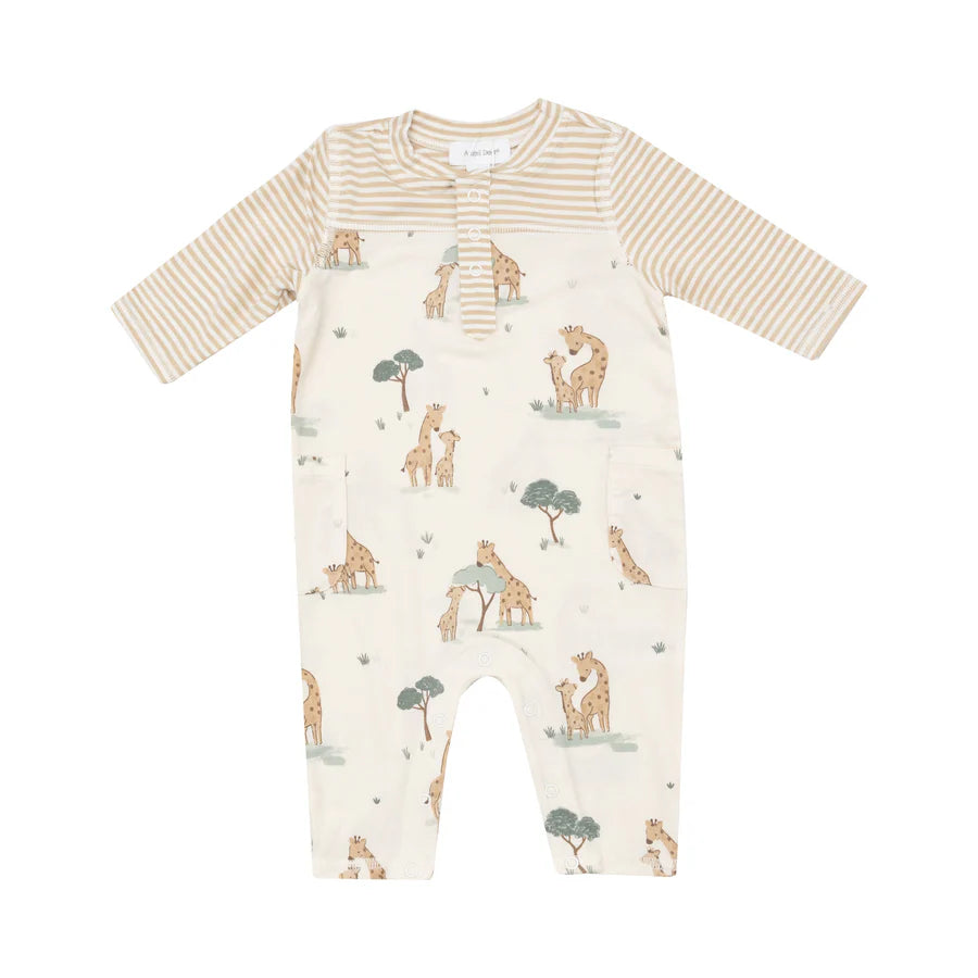 ROMPER W/CONTRAST SLEEVE - GIRAFFE FAMILIES