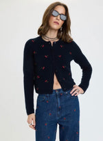 MUSE EMBROIDERED FITTED CARDIGAN - CHERRY