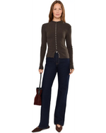 High Neck Ribbed Cardigan - Espresso