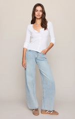 Albany Waffle Button Up Top - White