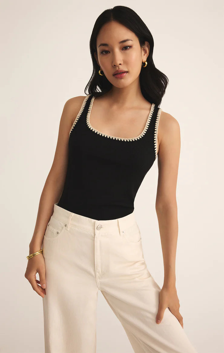 JAIDYNN WHIPSTITCH RIB TANK - BLACK