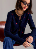 MUSE EMBROIDERED FITTED CARDIGAN - CHERRY