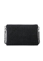 Haute Shore Lexi Woven Crossbody in Jet Black — back view showing intrecciato-style woven texture and gunmetal chain strap