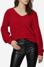 TEDDY V NECK SWEATER - CHERRY RED