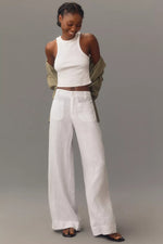 THE LINEN MARINE WIDE LEG SEMI-HIGH RISE PANT - WHITE