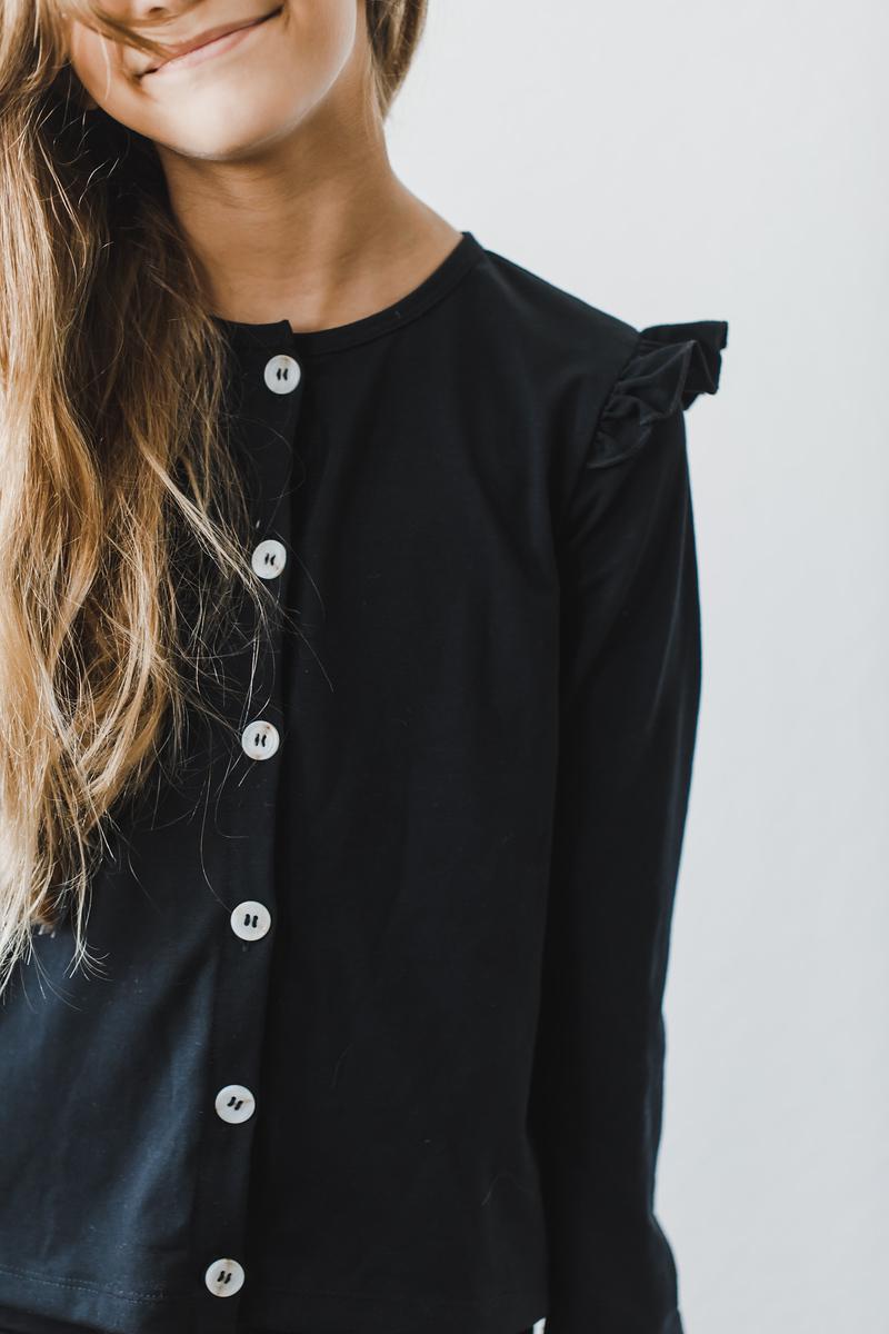 BLACK RUFFLE CARDIGAN