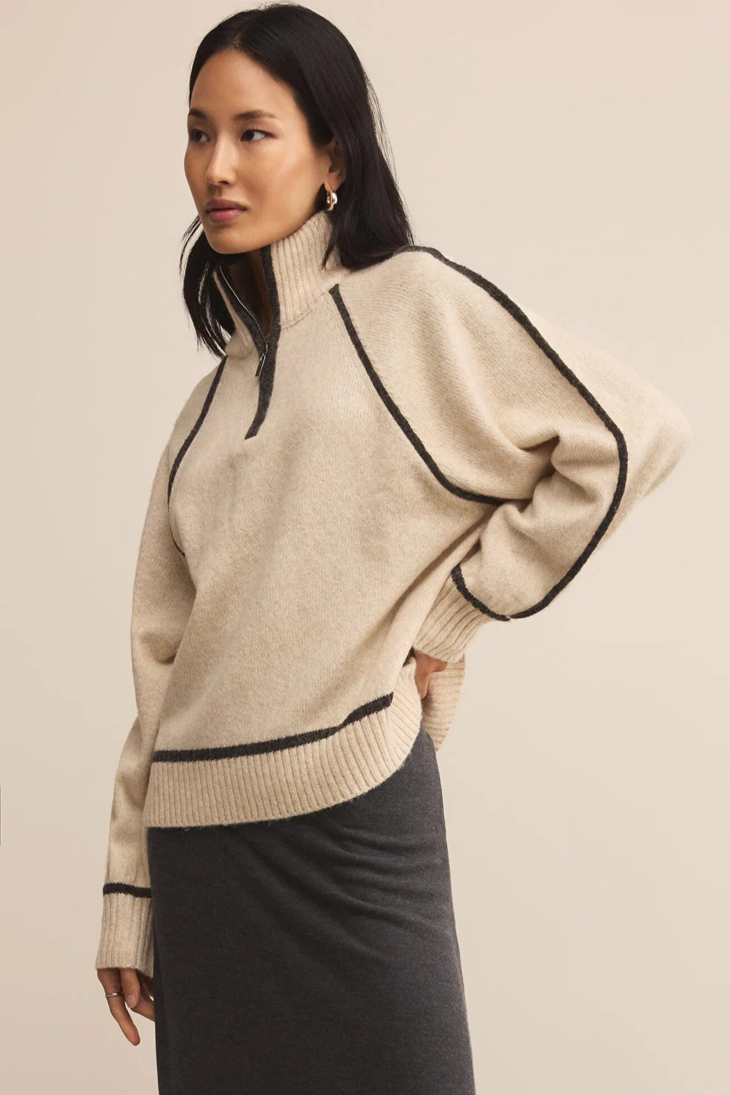 ALPS HALF ZIP SWEATER - LIGHT OATMEAL