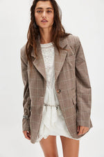 PAPER CUT PINSTRIPE BLAZER - CHOCOLATE COMBO