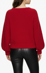 TEDDY V NECK SWEATER - CHERRY RED