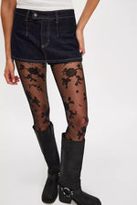 FLOCKED FLORAL TIGHT - BLACK
