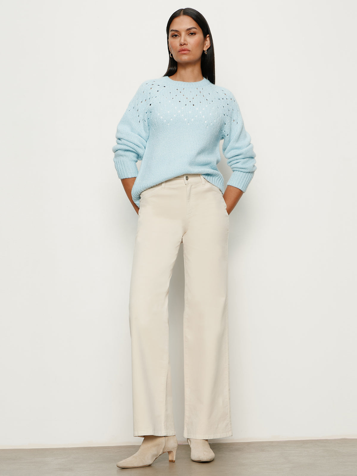 FEMME OPENWORK SWEATER - AQUAMARINE