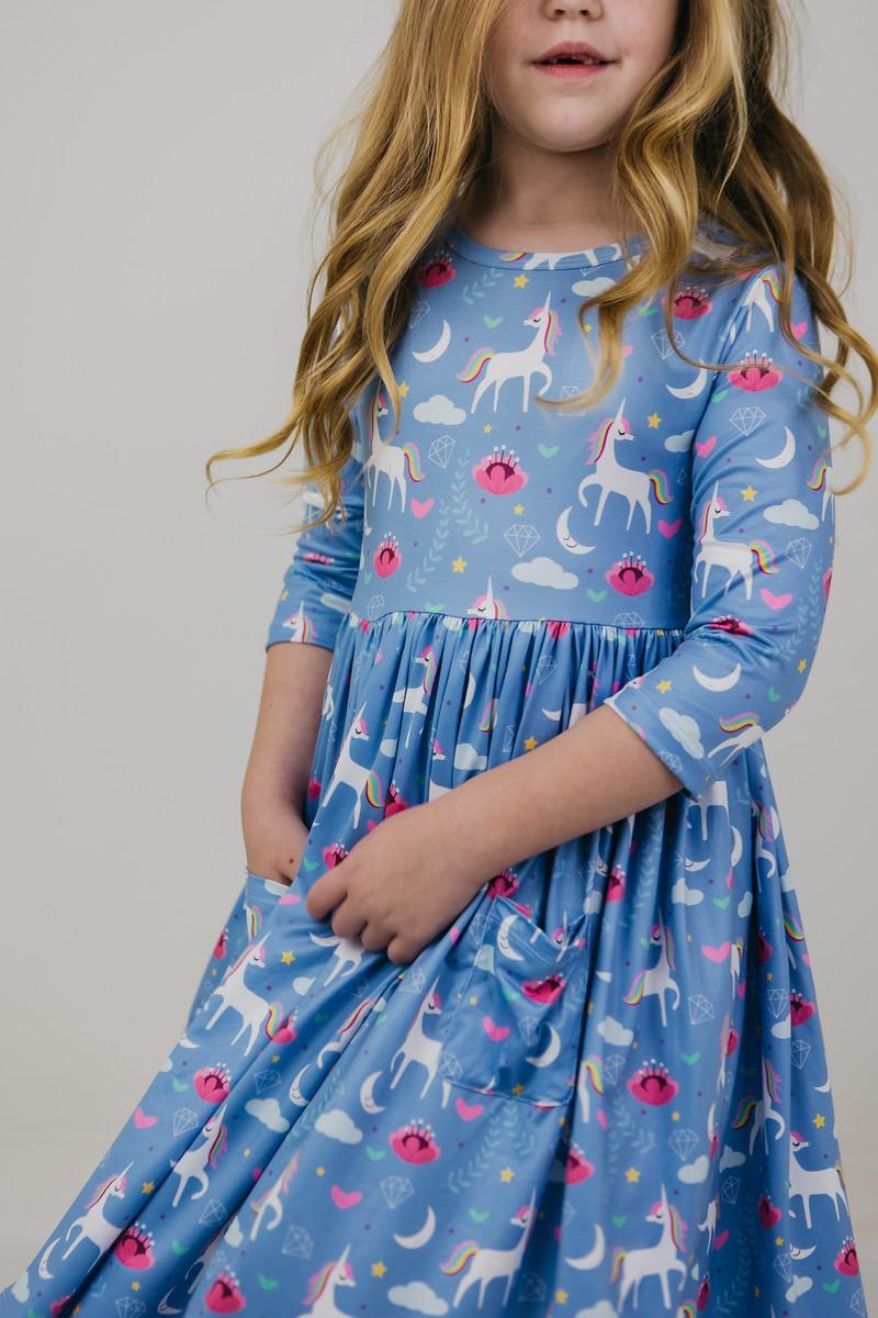 BLUE MOON 3/4 SLEEVE POCKET TWIRL DRESS