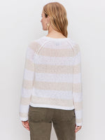 TEXTURED RAGLAN CREW PULLOVER - WHITE/LIGHT OAT STRIPE