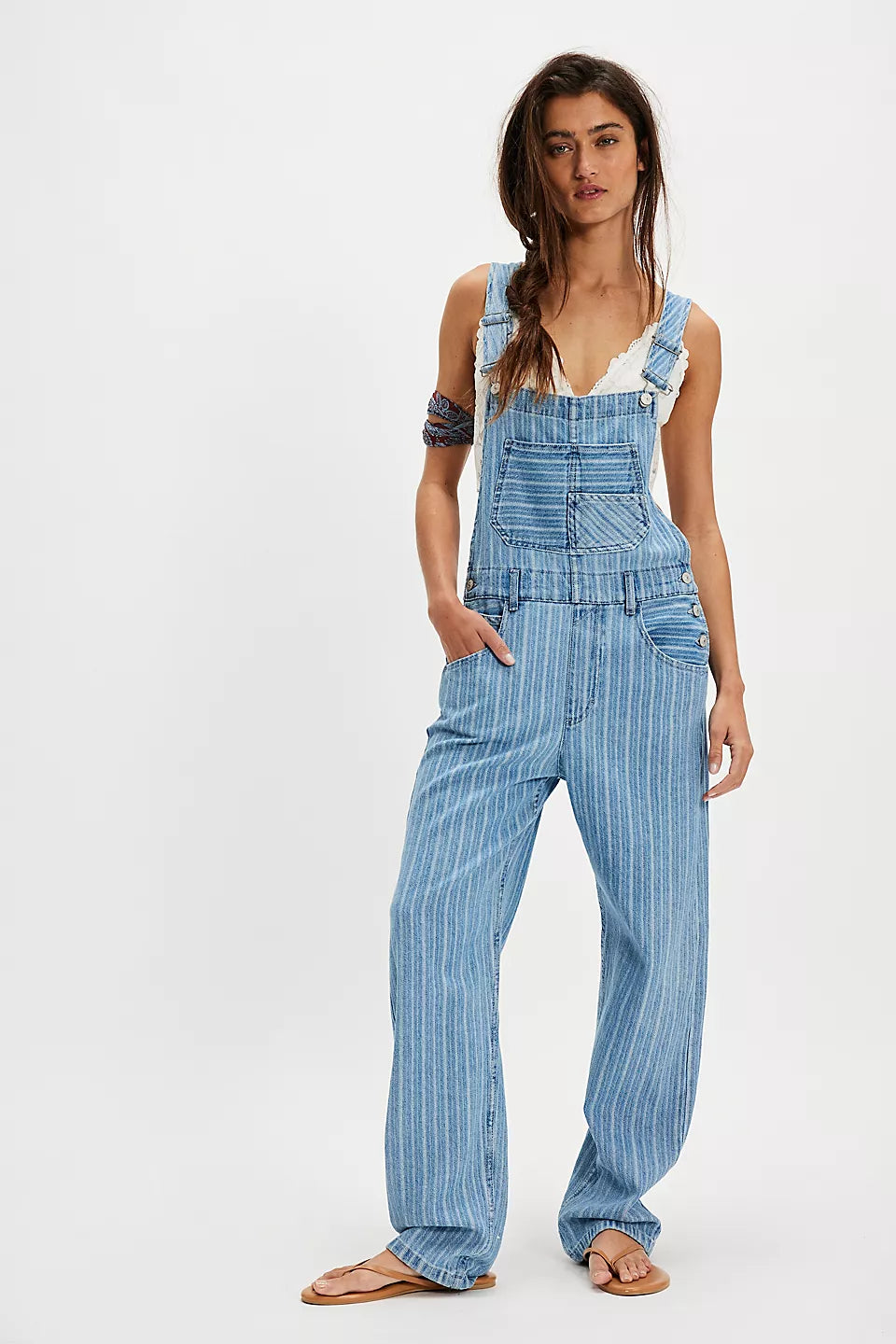 ZIGGY STRIPED DENIM OVERALLS - BEACHCOMBER