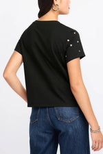 GROMMET EMBELLISHED TEE-BLACK
