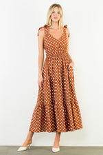 Tie Strap Long Polka Dot Dress - Br